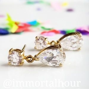 Sterling Silver 925 Gold CZ Drop Earrings